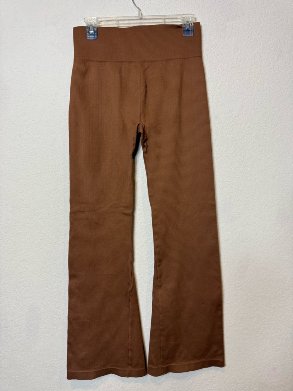 OQQ High-Rise Stretchy Ribbed Flared Yoga Pants in Rich Brown Activewear Sz XL - Picture 6 of 8